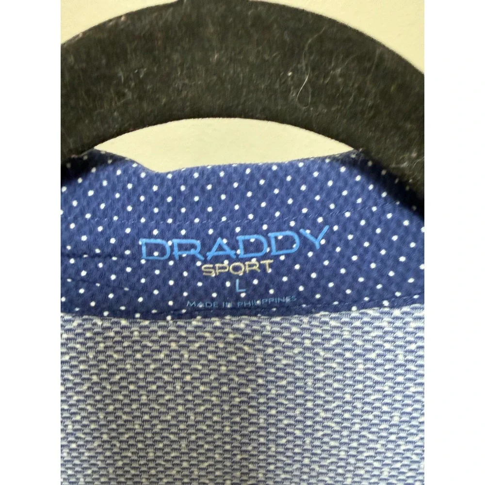 DRADDY SPORT Golf Polo Shirt Men's L Blue Polka Dot Short‎ Sleeve